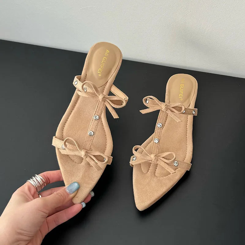 Footwear Pointed Toe Wedges Slippers Slides Butterfly-Knot Heeled Sandals